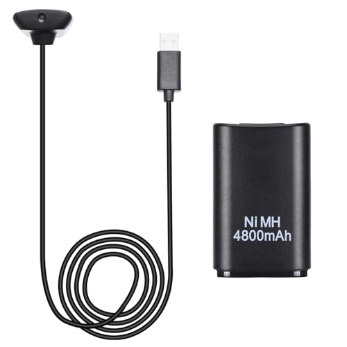 Finera 360-2 IN 1 In 1 Charger Cable + 4800Mah Rechargeable Ni-Mh Battery Pack Replacement For Xbox 360 Wireless Controller Color Black cover