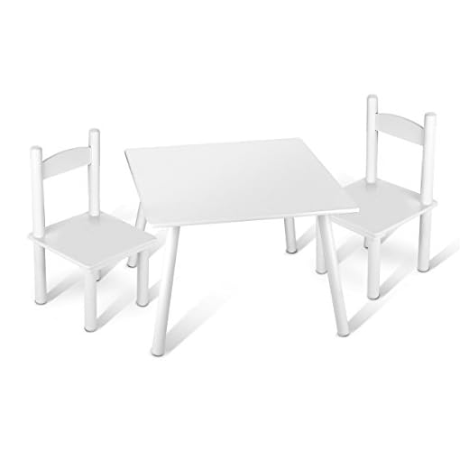 Leomark Barnbord och 2 stolar – vit – bord barnstol för barn, barnstolsgrupp, sittgrupp, bordsdekoration, dim: 60 x 60 x 42 (H) cm