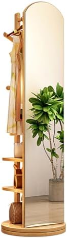 360° Rotating Full Length Mirror with Solid Wood Coat Rack - Stylish 2-in-1 Space-Saving Floor Mirror and Hanger for Bedroom, Living Room & Entryway