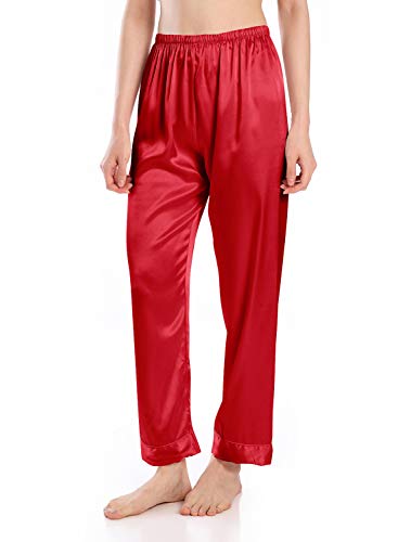 Wantschun Womens Satin Silk Sleepwear Long Pajamas Pants Nightwear Loungewear Pj Bottoms Trousers Wine Red XXL