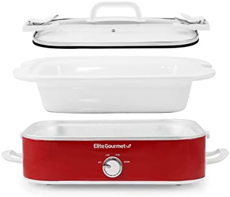Elite Gourmet MST-5240 Casserole Crock Slow Cooker, Locking Lid Adjustable Temperature Keep Warm Oven & Dishwasher-Safe Casserole Pan, 3.5Qt Capacity, Red - Thumbnail 3