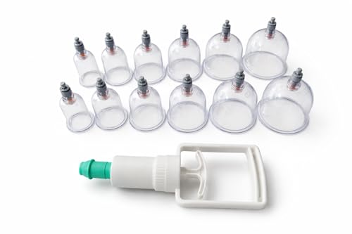 Image of Vacuum Cupping Therapy Set 12 Pcs - DVESH Cupping Kit for Pain Relief, Muscle Recovery, Body Massage & Blood Circulation - Portable Manual Therapy Cups with Magnetic Heads, Transparent Design