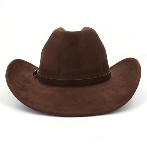 Image of Cowboy Hat Cowgirl Hat Men's & Women's Wide Brim Felt Fedora Hat with Buckle Belt Western Cowboy Hat for Women