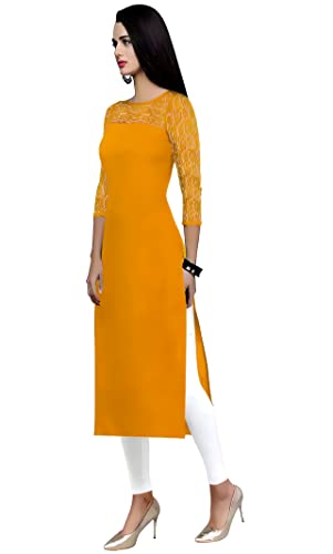 Image of Women's Crepe A-line Straight Kurtis, Plain Office Wear with Round Neck