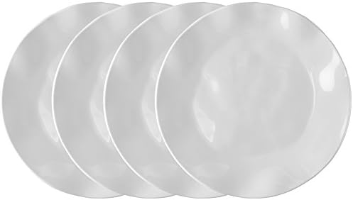 Q Squared Ruffle in Round BPA-Free Melamine Round Dinner Plate, 10-1/2 Inches, Set of 4, White