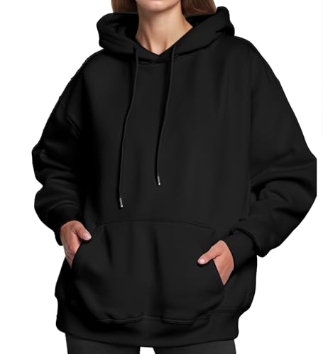 Neteson Sweat à Capuche pour Femmes Oversize Sweatshirts Automne Hiver Col Rond Manches Longues Pull Polaire Basique Vêtements