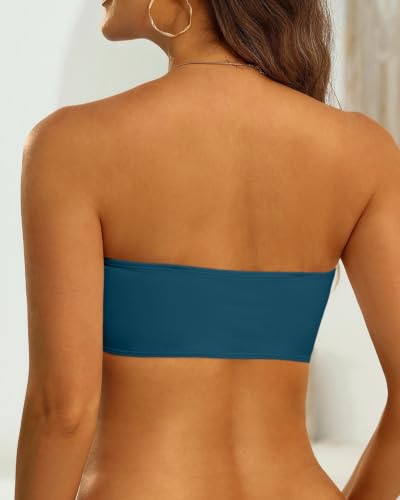 Image of Aqua Eve Women Bandeau Bikini Top Only Strapless Swim Top Tube Swimsuit | Removable Straps,Removable Soft Cups,Adjustable Straps,Full Lining,Stretch Fabric