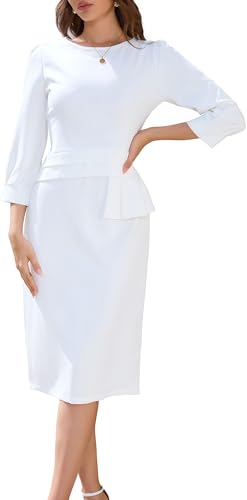 Church Dress for Women Hem Peplum Skirt with Belted Midi Dresses Fit for Office and Cocktail Party3