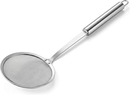 cnomg Stainless Steel Skimmer Strainer,Stainless Steel Fat Skimmer Spoon Fine Mesh Food Strainer for Grease, Gravy and Foam with Long Handle