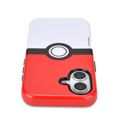 SupBo Capa para iPhone 16 - Desenho Animado Kawaii Bola Vermelha e Branca PC Rígido e Silicone Inter