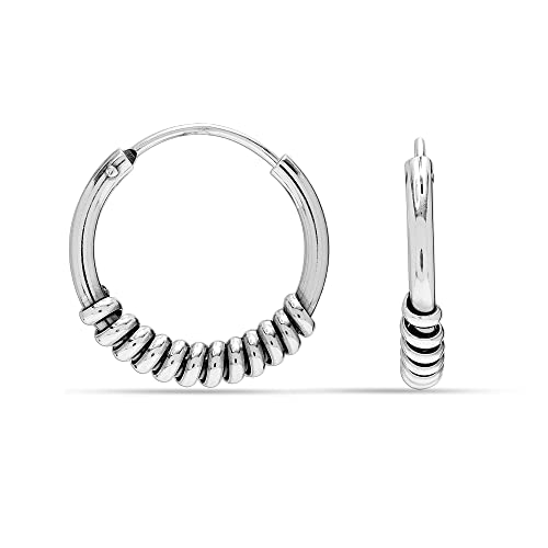LeCalla 925 Sterling Silver Small Round Antique Balinese Endless Hoop Earrings for Women Teen