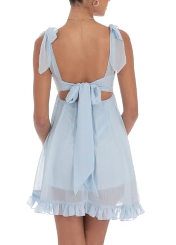 Image of Women Y2k Tie Shoulder Mini Dress Sleeveless Flowy Babydoll Dress Boho Floral Aline Short Sundress