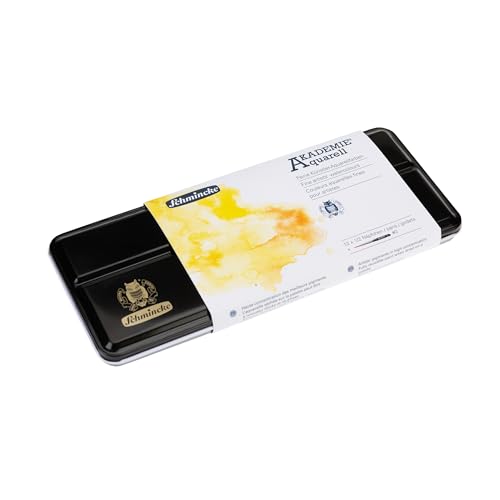 Schmincke – Akademie® AQUARELL, Metallkasten mit 12 halben Näpfchen, 75 776 097, Ink. Pinsel, ideales Einsteiger-Set mit feinen Aquarellfarben