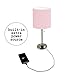 Simple Designs LT2024-LPK Brushed Steel Stick Table Desk Lamp with Charging Outlet and Drum Fabric Shade, Light Pink
