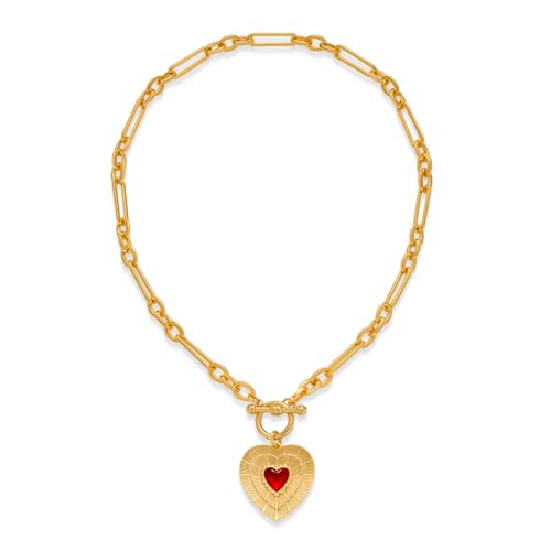 Gold Heart Necklace with Stone Sunburst Heart Pendant Vintage Gold Statement Necklace Chunky Necklace for Women Trendy