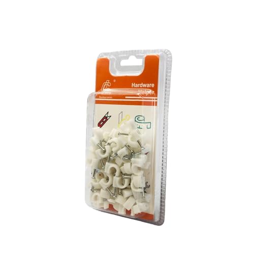 50PCS White Half Clamps J-Hook with Nail, 1/4 Inch Nail in Cable Clips Ethernet Cable Nails for...