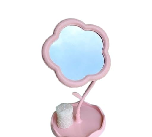 Flower Shape Makeup Mirror Desktop Makeup Mirror Women's Dresser Student Dormitory Portable Touch Up Mirror- Bedroom, Bathroom, Living Room (Pink)-image-15