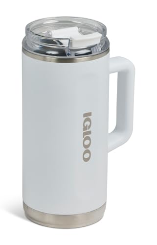 Igloo, 36 oz Tumbler with Handle, Reusable Travel Mug, Stainless Steel Insulated Hydration Cup for Hot & Cold Beverages, White