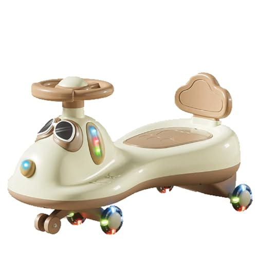 Carro Infantil Coche con música, luz y antivuelco, balanceo silencioso, Rueda giratoria, Giro y Movimiento de balanceo for dirigir. A Partir de 3 años. Triciclo para niños(Bruin)