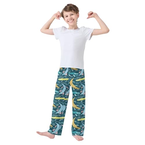 ZZXXB Diving Crocodile Boys Long Pants Soft Trousers Elastic Waist Kids Lounge Bottoms with Pockets S-XL2