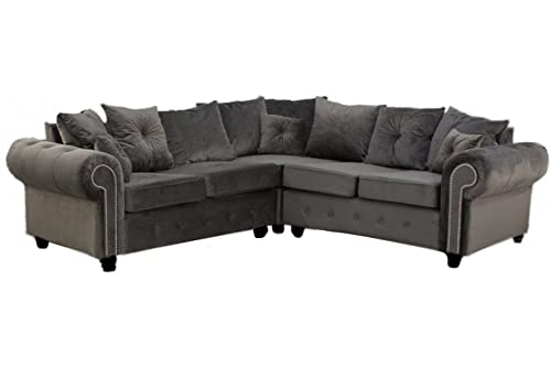 Grey Corner Sofa Plush Ashwin Suite & Cushions- Chesterfield sofa settee - Luxury large corner sofa for living rooms - DELIVERY ALL OVER UK-002