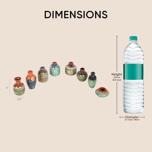 Image of Aakriti Art Creations Myriad Hues Terracotta Miniature Decor Vases Set of 8 | Multicolor Modern Art Flower Vases | Matte Finish Decorative Vases for Living Room, Table Decor & Gifting