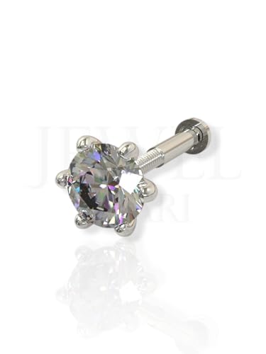 Image of SJ SHUBHAM JEWELLERS 92.5-925 Sterling Silver Round Shape White Cubic Zirconia Prong /Cup Setting Nose Pin Stud for Women Girls Size 2MM 3MM Size Pure Silver