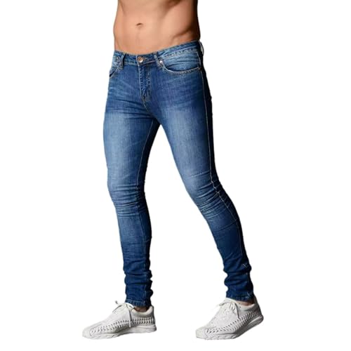 Jeans Pants Trouser Denim Tight Street Trendy Micro Elastic Washed Blue Commuter Small Leg for Men