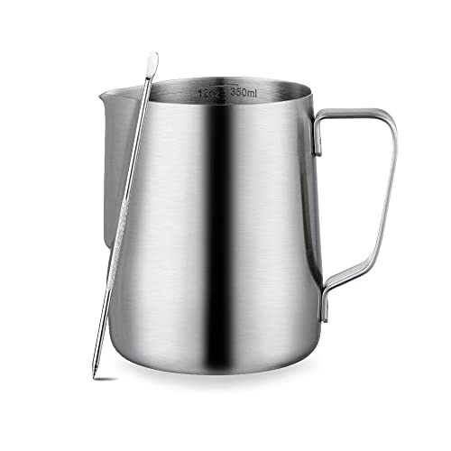 JAYE&KJ Milk Frothing Pitcher 350ml and 600mlï¼ˆ12OZ and 20OZ ï¼‰Steaming Pitchers Stainless Steel Milk Coffee Cappuccino Latte Barista Milk Jug Cup with Decorating Pen