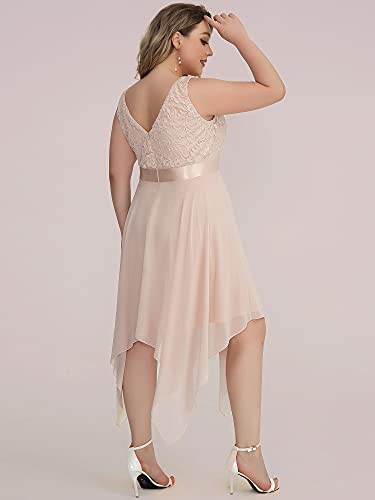 Image of Ever-Pretty Plus Women's V Neck Sleeveless Asymmetric Hem Lace Chiffon Short Summer Plus Size Wedding Guest Dresses