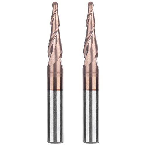 2 Pcs 2 Flute Tapered Ball Nose End Mills Bronze Coated Cone End Milling Cutter Engraving R1.0x20xD6x50mm