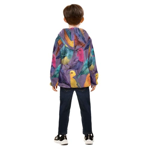 Colorful Birds on Purple Background Toddler Fleece Jacket Girl Boys Hooded Fleece Jacket4
