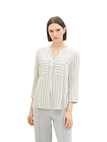 TOM TAILOR Damen Bluse mit Streifen & Brusttaschen, 34820 - Green Offwhite Stripe, 32 – Ansicht 1