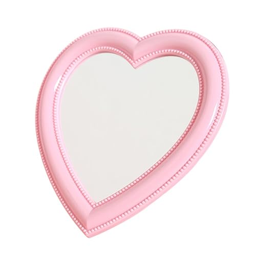 Mokoze Heart Shaped Mirror for Desk or Wall 11 x 10.6 Light Pink Vanity Mirror with Stand & Hanging Hole Large Decorative Mirror for Bedroom Dresser Dorm Room Decor Gift for Girls Women