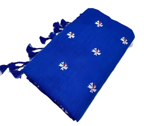 Image of Women's Floral Embroidered Handloom Pure Cotton Saree