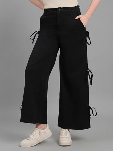 Image of GO COLORS Mostlysane Collection Cotton Pleated Pants Full Length for Women | Mid Rise, Baggy Fit, Solid