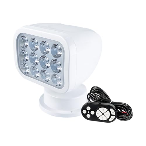 SEAFLO 360° Rotating Remote Control LED Searchlight, 10-30V, Auto-Reset, IP66 Waterproof, Marine Spotlight for Boats, Truck, Vehicles, CE & Rohs Certified (Wired Remote/White/White Light 5500K)