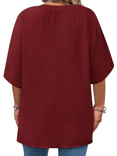 Lueluoye Womens Plus Size Tops Short Sleeve V Neck Tee Blouse Summer Loose Fit Casual Tunic Top XL-5XL2