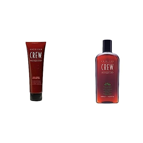 American Crew Gel de Fijación Fuerte, Gomina, No Deja Residuos, 250 ml & Limpieza Cabellos y Piel Tea Tree 3en1 450 ml