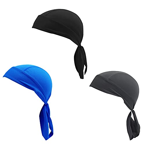 3 Pack Sweat Wicking Cycling Beanie Caps Skull Caps Helmet Liner Cooling Caps Chemo Caps Quick Drying Pirate Hats Bandana Head Wrap Do Rags Dry Fit Running Hat For Men Women Motorcycle Hiking Exercise