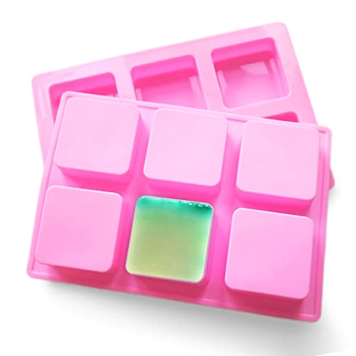 6-Cavity Soap Molds, 2 Pack Non Stick Silicone Soap Mold for Making 2.35 Inch Square Handmade Soap
