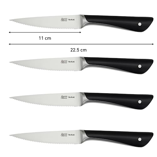 Tefal Jamie Oliver Steak Knives Set, 4 x 12cm Knives, German Stainless Steel K2670859, Black