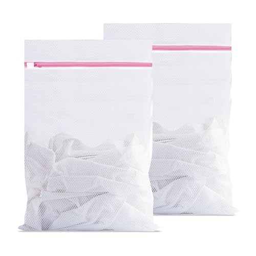 SUNNIFLY 2 Piezas Bolsa Lavadora Ropa Interior, 30 x 40cm Red Lavadora con Cremallera Oculta, Reutilizable (Rosa)