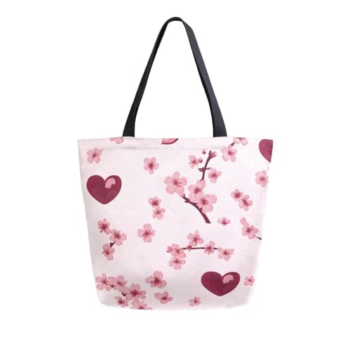 Extra Large Shoulder Tote Bag for Beach Travel Weekender Gym Simple Pink Cherry Blossoms Bow Pattern Reusable Grocery Canvas Shopping Bag