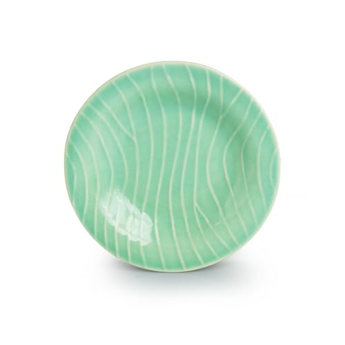 Image of ExclusiveLane 'Caribbean Green' Hand Glazed Ceramic Pasta Bowls /Plates (Microwave & Dishwasher Safe) | Hand-Etched Bowl for Serving Bowl /Plates for Kitchen Snacks Serving Bowl Ceramic Serveware