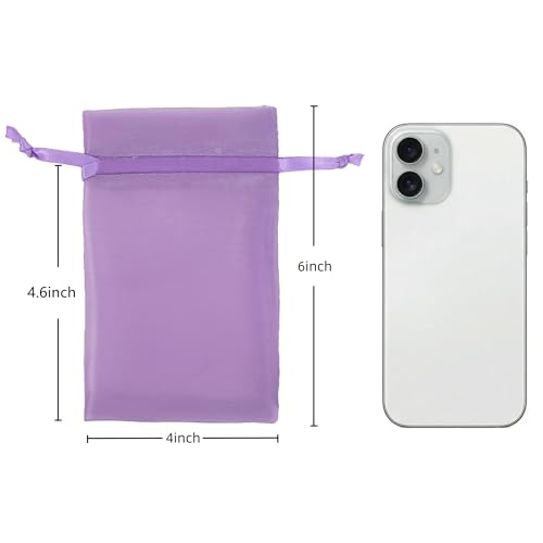 Image of QIANF 20 Pcs Purple Small Organza Bags 4X6 inch for Wedding Favors with Drawstring, Mini Mesh Gift Bags Jewelry Pouch for Candy Bridal Shower Party Favor Baby Shower Christmas
