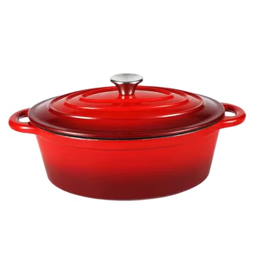 Everypan Eclat Cast Iron Dutch Oven, Non-Stick Ovenproof Enamelled Casserole Pot, Oven Safe up to 260°C – Sturdy Dutch Oven Cookware - Baking, Braising, and Cooking – Red (Oval Casserole 3.5L)