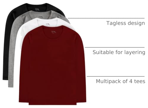Image of Brix Girls' Long Sleeve Tees - 100% Cotton Tagless 4 -Pack Crew Neck Super Soft Cotton T Shirts.