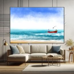 Art mural texturé contre les murs ternes : toile plage océan bleu