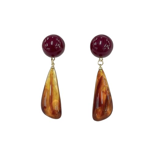 Vintage Brown Teardrop Round Disc Dangle Drop Earrings for Women Chunky Water Drop Oval Geometric Resin Dangling Statement Studs Lightweight Hypoallergenic Holidays Fashion Jewelry